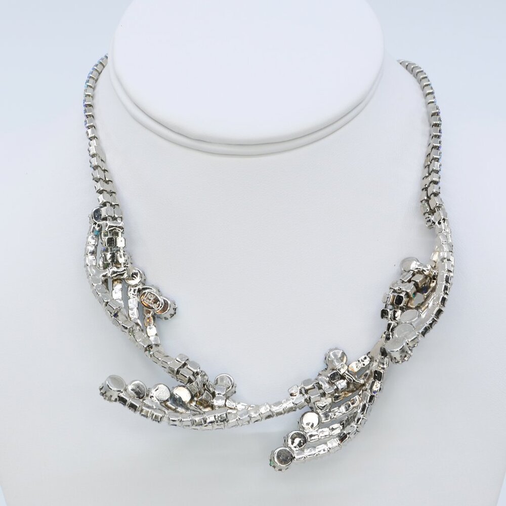 Vintage Rare Hobé Blue AB Rhinestones Sculptural‎ Spray and Waves Necklace 1950s - Picture 3 of 5